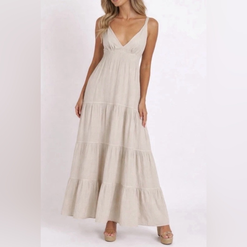 SEASPICE Resortwear Samantha Maxi Dress Sz Small Beige 100% Peruvian Cotton Boho